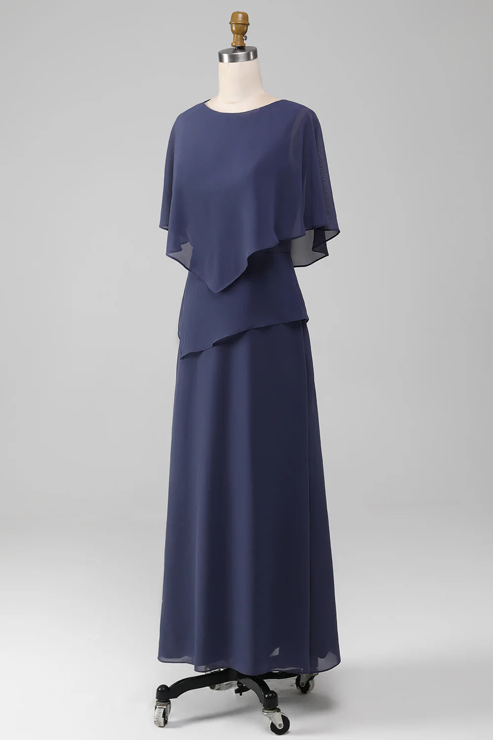 Round neck short sleeved chiffon bridal mother dress