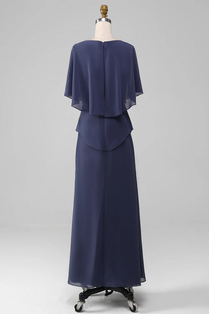 Round neck short sleeved chiffon bridal mother dress