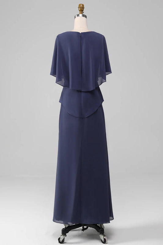Round neck short sleeved chiffon bridal mother dress