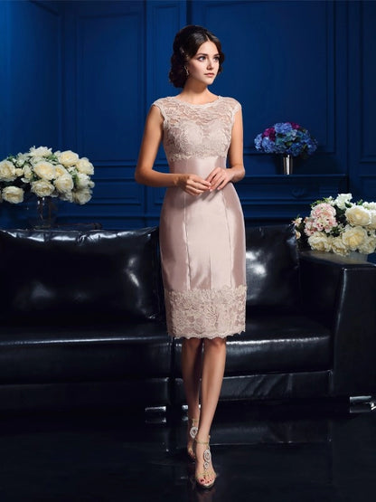 Round neck sleeveless knee length lace bridal gown