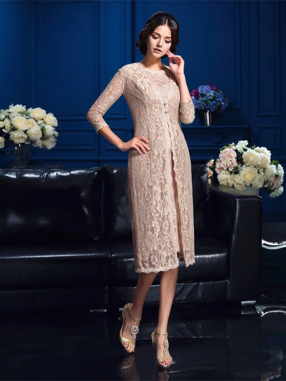 Round neck sleeveless knee length lace bridal gown