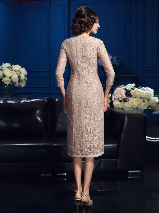 Round neck sleeveless knee length lace bridal gown