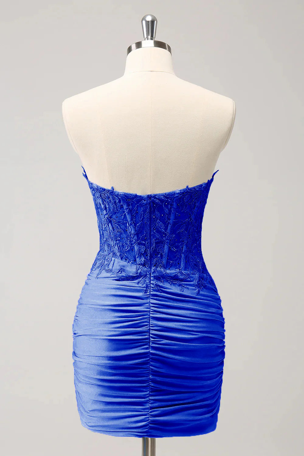 Sleeveless strapless tight fitting sweetheart corset with short pleats and beaded back to school dress