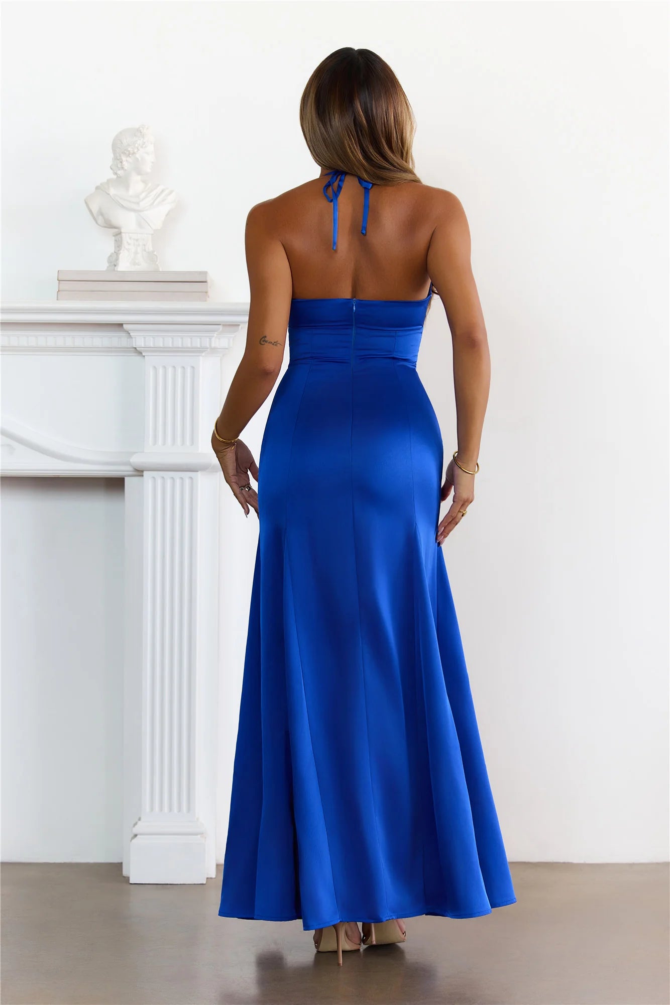 Royal Blue Halter Neck Satin Mermaid Evening Dress