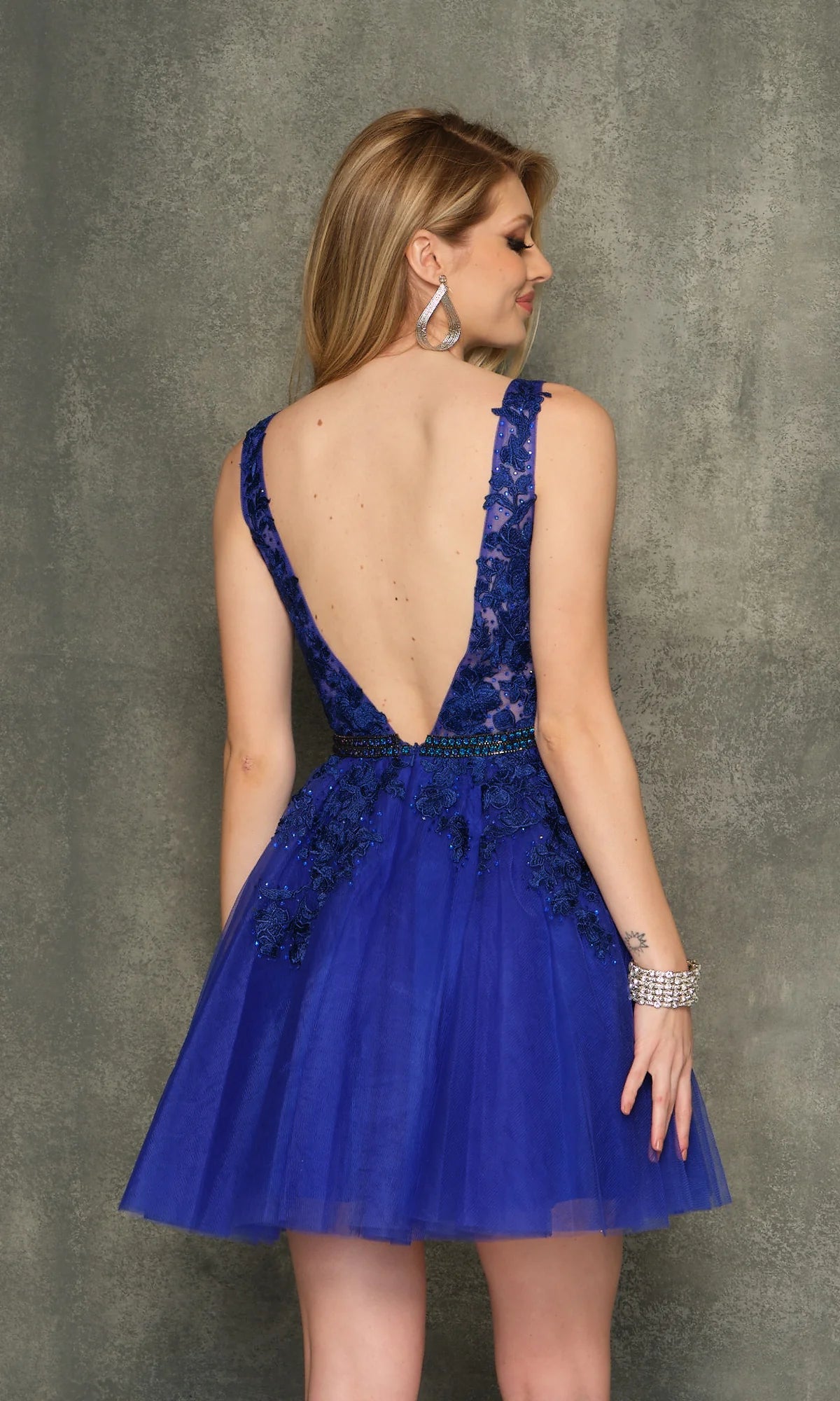 Royal Blue Lace & Beaded Homecoming Dresses