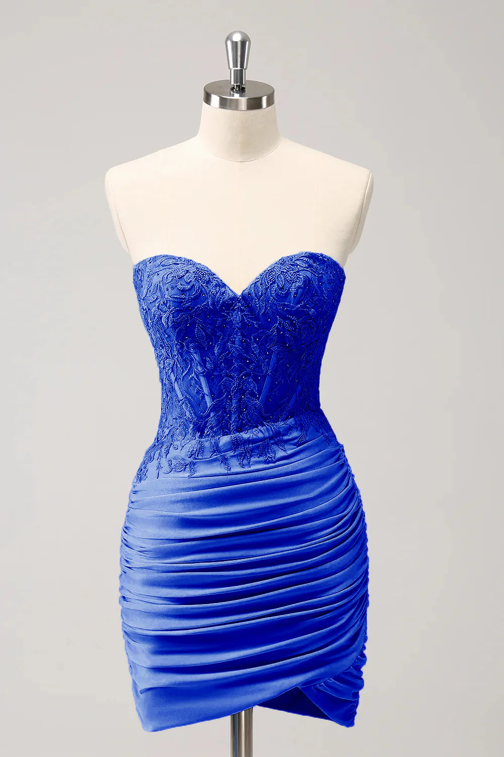 Sleeveless strapless tight fitting sweetheart corset with short pleats and beaded back to school dress