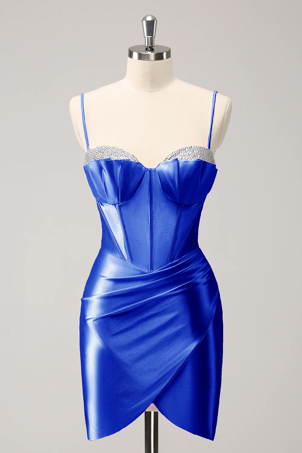 Sparkly Pink Tight Spaghetti Straps Corset Pleated Short Homecoming Dress with Beading