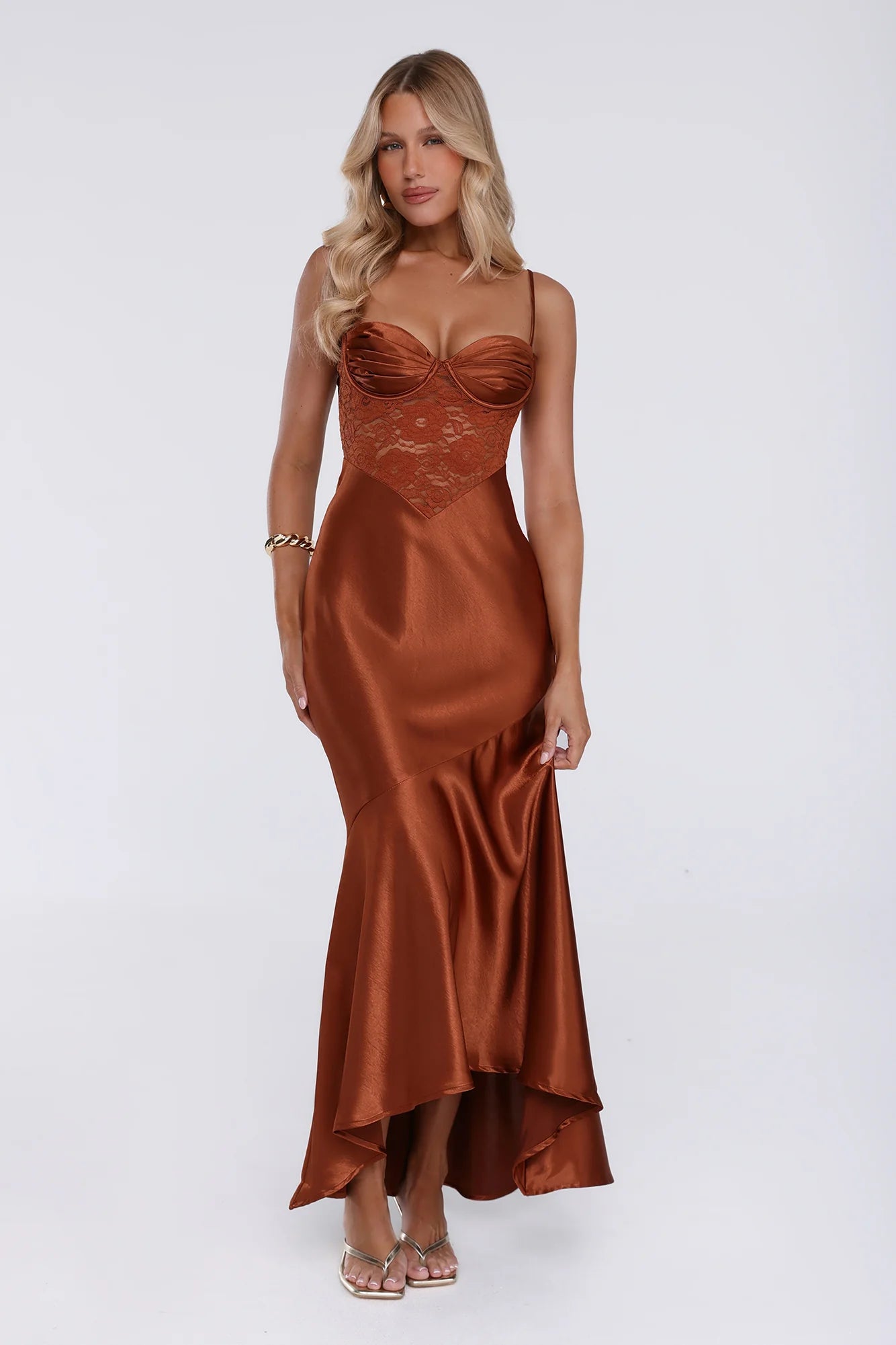 Rust Lace Corset Mermaid Satin Evening Dresses