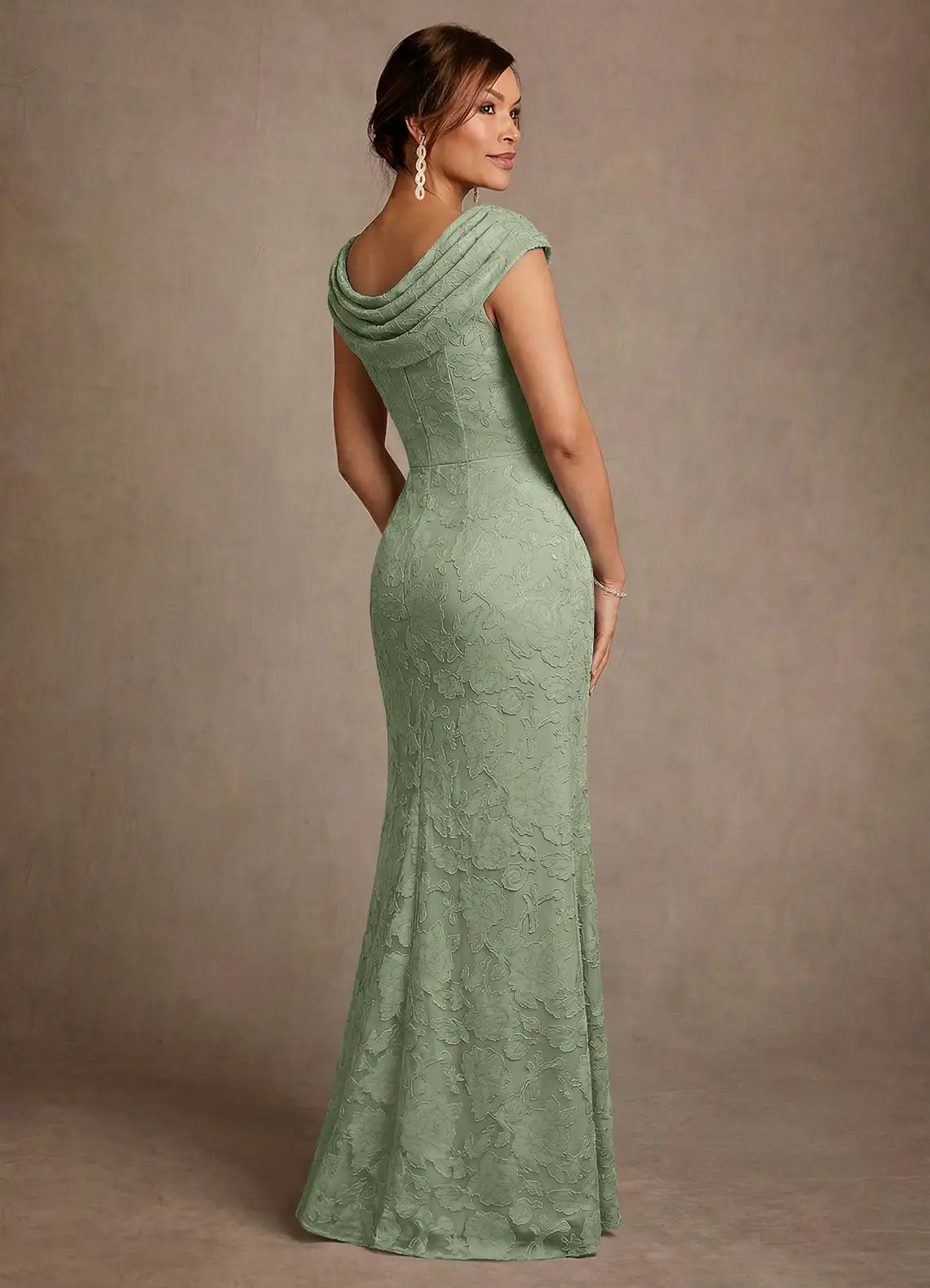 Sage Green Cowl Neck Mermaid Maxi Evening Dresses