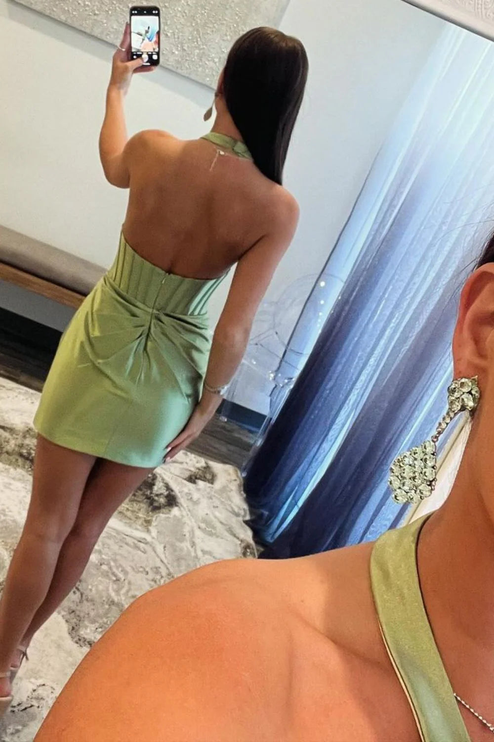 Mermaid Neck Strap Short Satin Back to School Dress