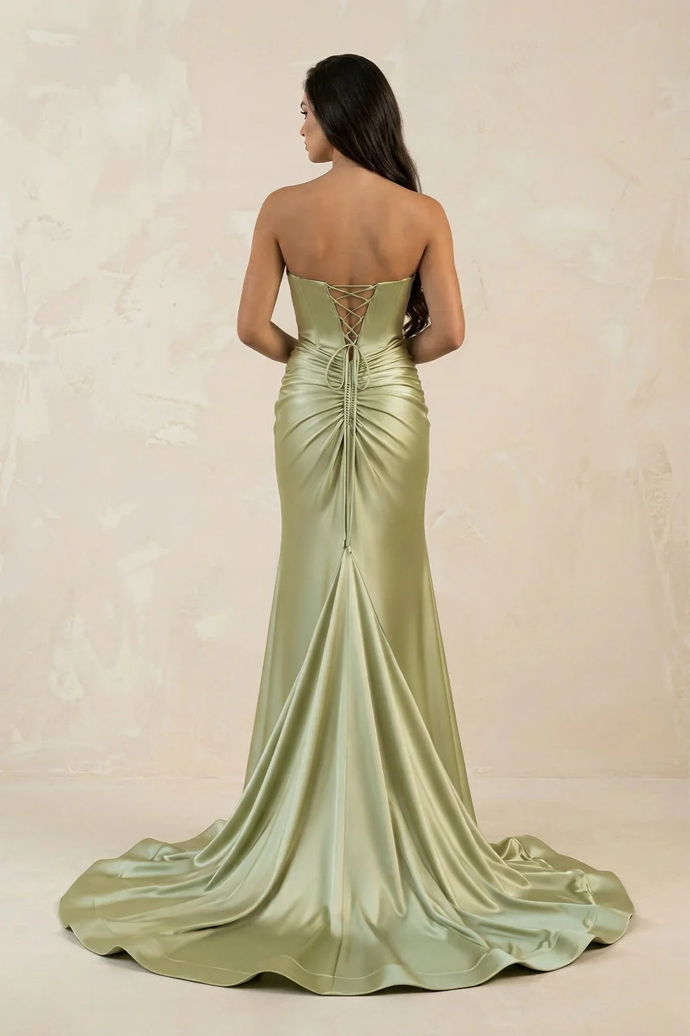 Sage Green Strapless Corset Keyhole Mermaid Evening Dresses