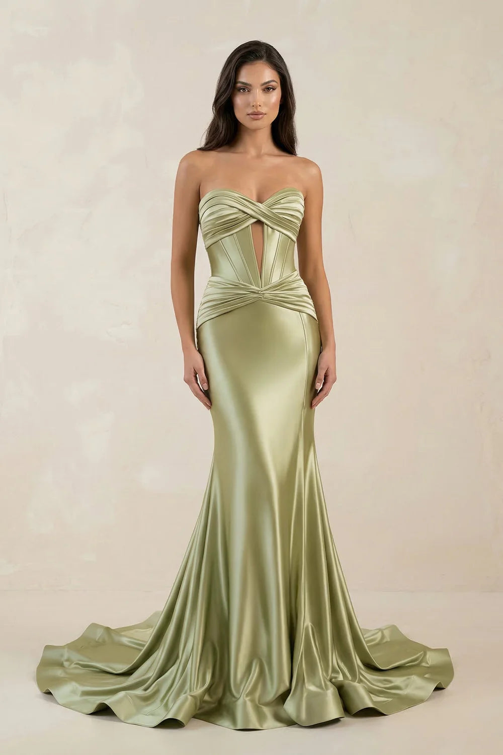 Sage Green Strapless Corset Keyhole Mermaid Evening Dresses