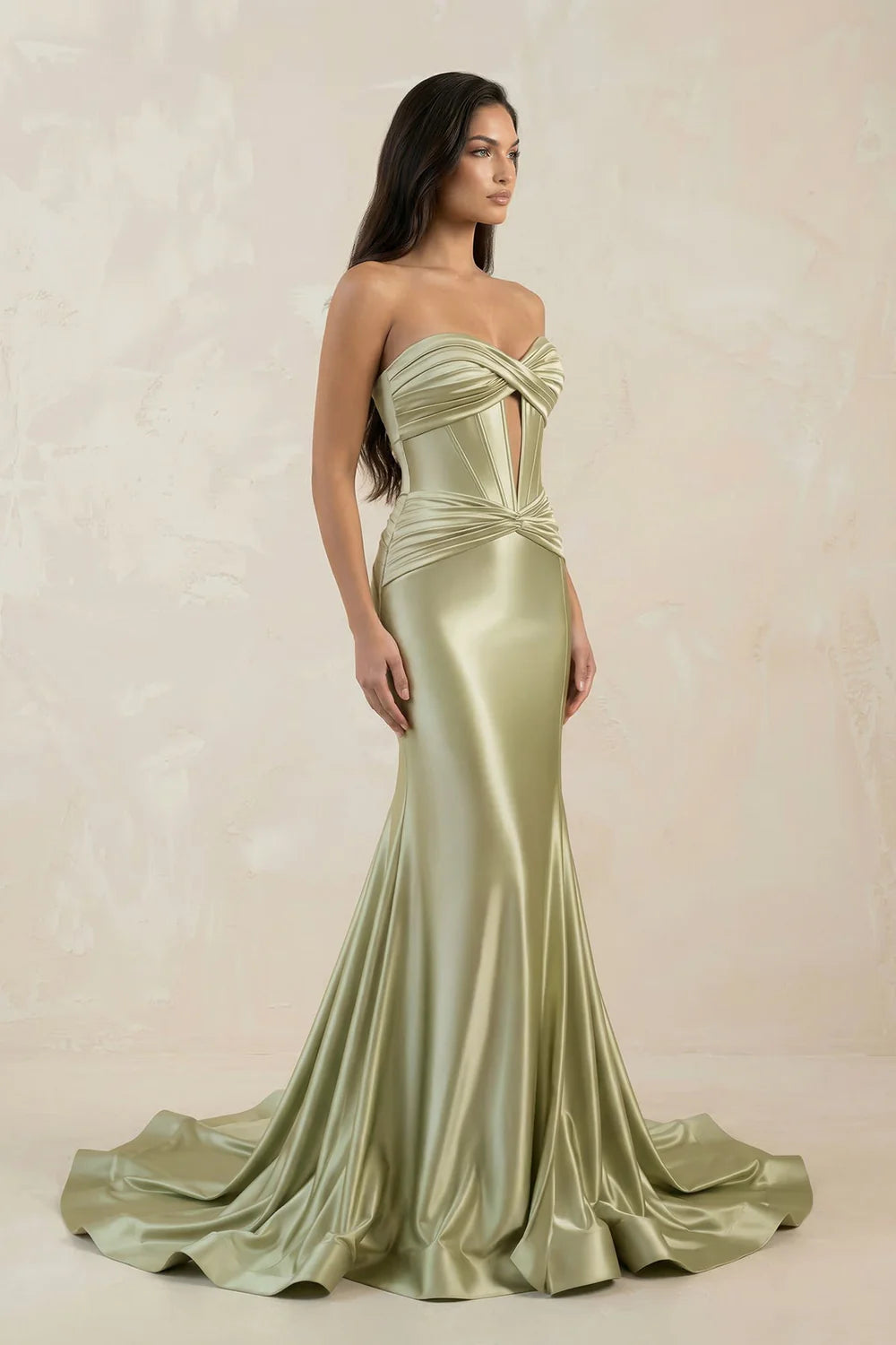 Sage Green Strapless Corset Keyhole Mermaid Evening Dresses