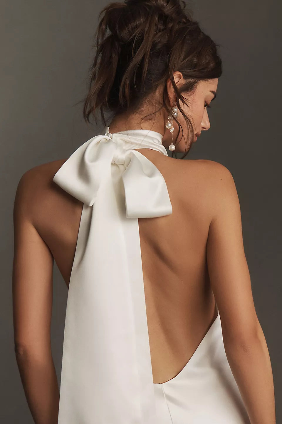 Satin Halter Neck Maxi Evening Dresses with Back Tie & Slit