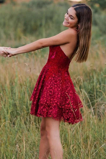 Sea Glass Tulle Lace Multi-Layer Short Gown with Spaghetti Straps