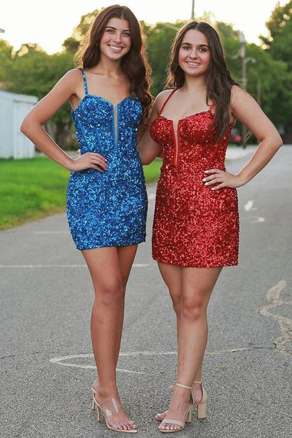 Sequin Scoop Neck Lace-Up Short Homecoming Dress
