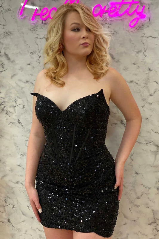 Sequin Strapless Tight Mini Homecoming Gown