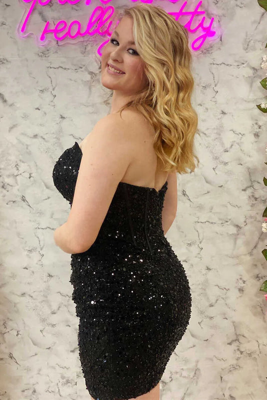 Sequin Strapless Tight Mini Homecoming Gown