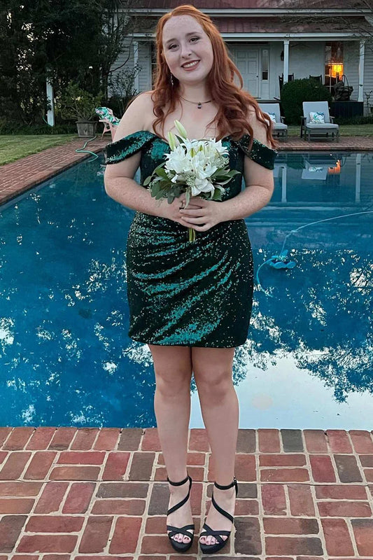 Sequined off shoulder short back to school dress