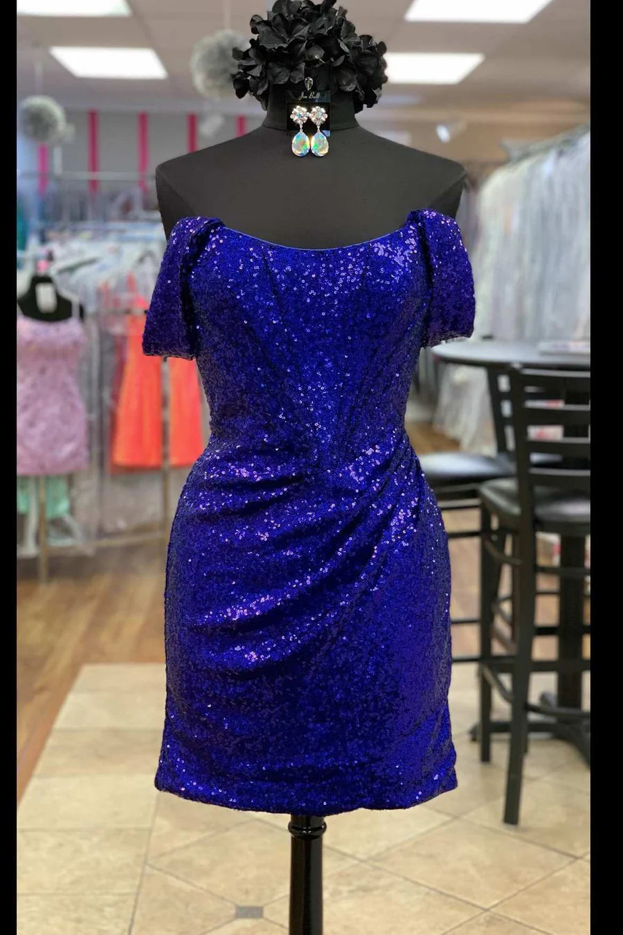 Sequined off shoulder short back to school dress