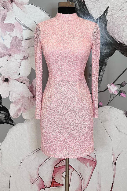 Sequined long sleeved backless mini back to school dress