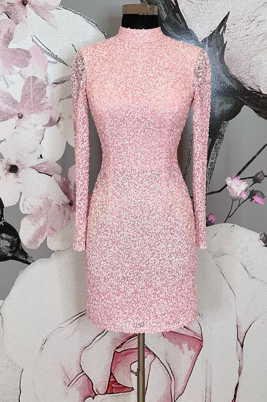 Sequined long sleeved backless mini back to school dress