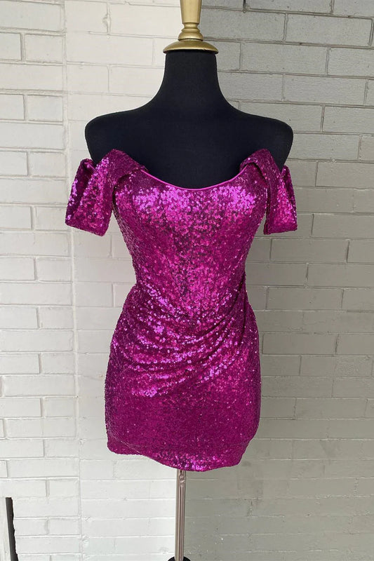 Sequined off shoulder short back to school dress