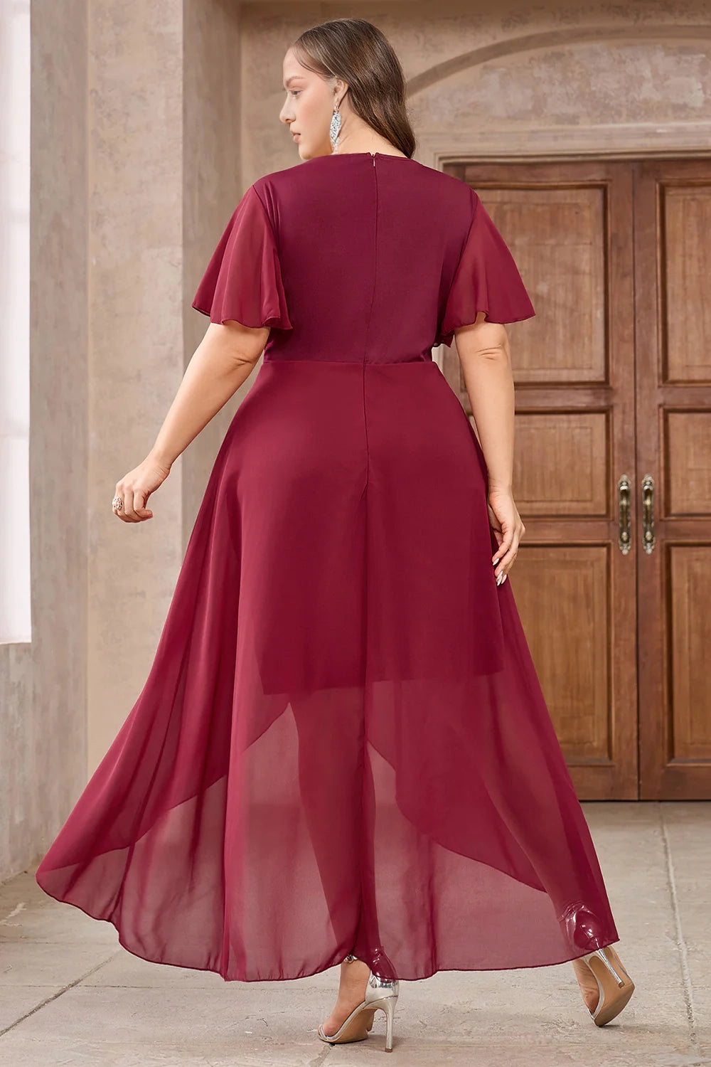 Sequins A Line Plus Size Burgundy High Low Mother Of The Bride Dress With Appliques