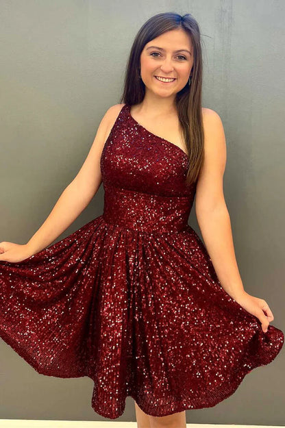 Sequins One-Shoulder A-Line Short Homecoming Dress