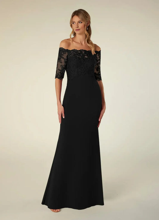 Sexy Black Mermaid Lace Off-The-Shoulder Back Zip Floor-Length Mother of the Bride Dress for women hot sale