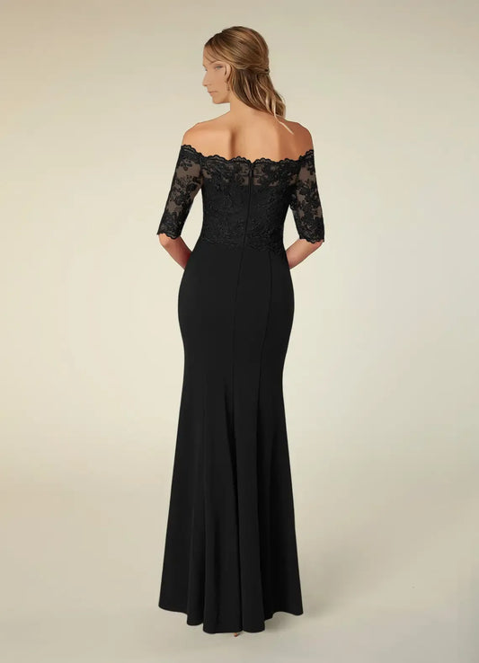 Sexy Black Mermaid Lace Off-The-Shoulder Back Zip Floor-Length Mother of the Bride Dress for women hot sale
