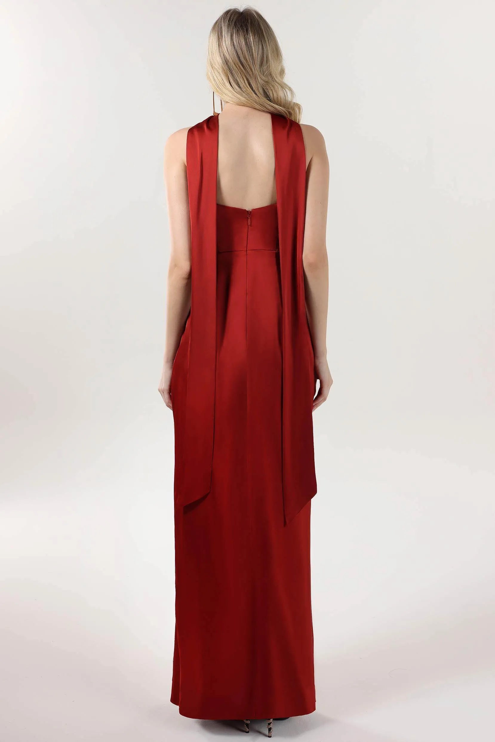 Sexy Sheath Square-Neck Sleeveless Back Zip Floor-Length Satin Ruched High Slit Prom Dress