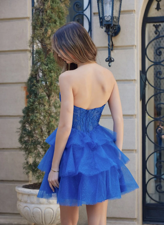 Sexy Royal Blue A-line Sweetheart Tiered embroidered applique Sleeveless Back Zip Short Homecoming Dress for women hot sale