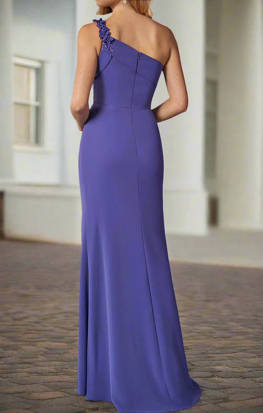 Single shoulder sleeveless bridal mother dress with side slit