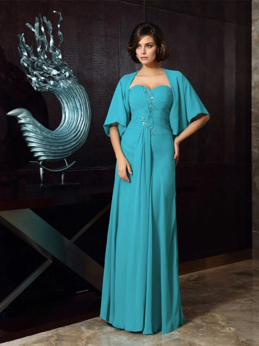 Sheath Chiffon Sweetheart Sleeveless Floor-Length With Beading Mother of the Bride Dresses
