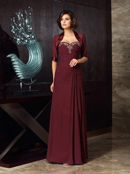 Sheath Chiffon Sweetheart Sleeveless Floor-Length With Beading Mother of the Bride Dresses