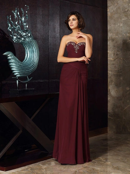 Sheath Chiffon Sweetheart Sleeveless Floor-Length With Beading Mother of the Bride Dresses