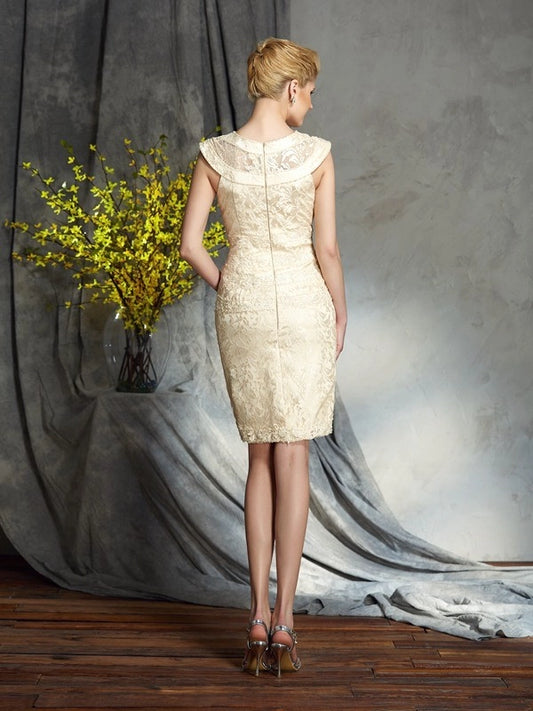 Sheath Elastic Woven Satin Bateau Short Sleeves Short/Mini With Lace Mother of the Bride Dresses