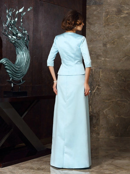 Sheath Satin Strapless Sleeveless Floor-Length With Beading Mother of the Bride Dresses