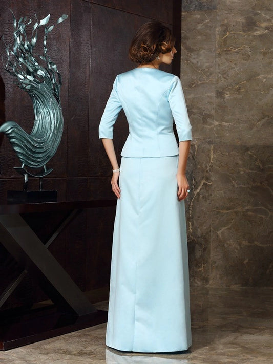 Sheath Satin Strapless Sleeveless Floor-Length With Beading Mother of the Bride Dresses