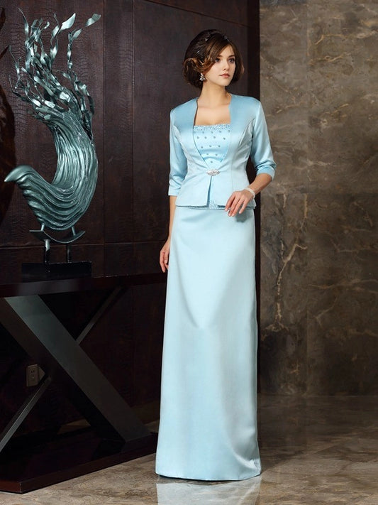 Sheath Satin Strapless Sleeveless Floor-Length With Beading Mother of the Bride Dresses