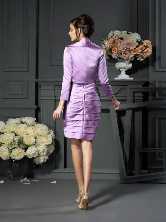 Sheath Satin Straps Sleeveless Knee-Length With Ruched Mother of the Bride Dresses