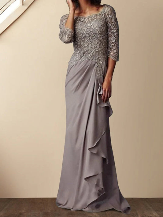 Tight fitting hip hugging floor dragging long bride's mother's dress