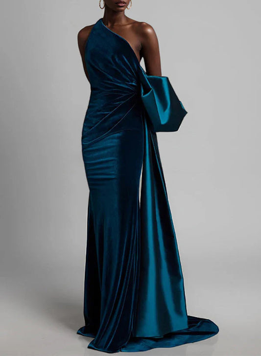 Single shoulder off shoulder long dress for brides and mothers