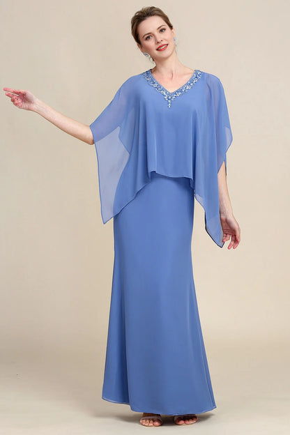 Sheath/Column Sparkly Beaded Batwing Sleeves Mother of the Bride Dress