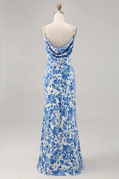 Sheath spaghetti with flower long wedding guest dress