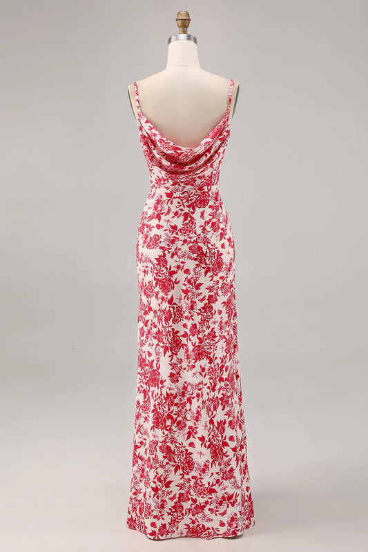 Sheath spaghetti with flower long wedding guest dress