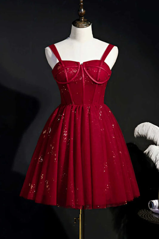 Shiny lace up short back to school dress