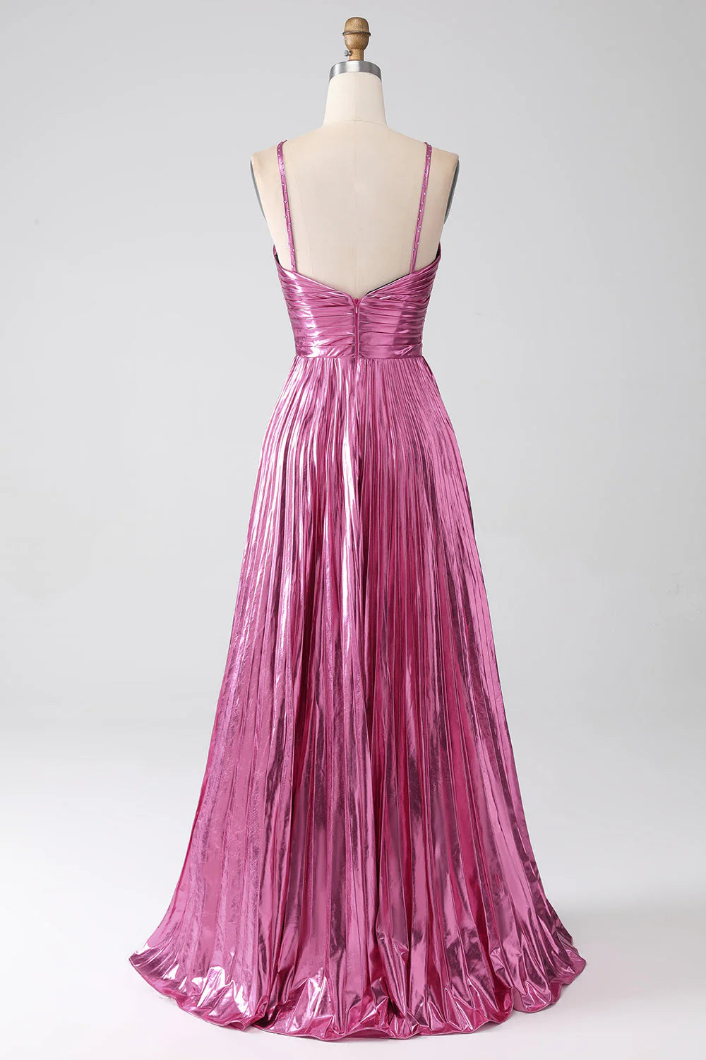 Shiny metal A-line hollow pleated long dress with slit for the ball