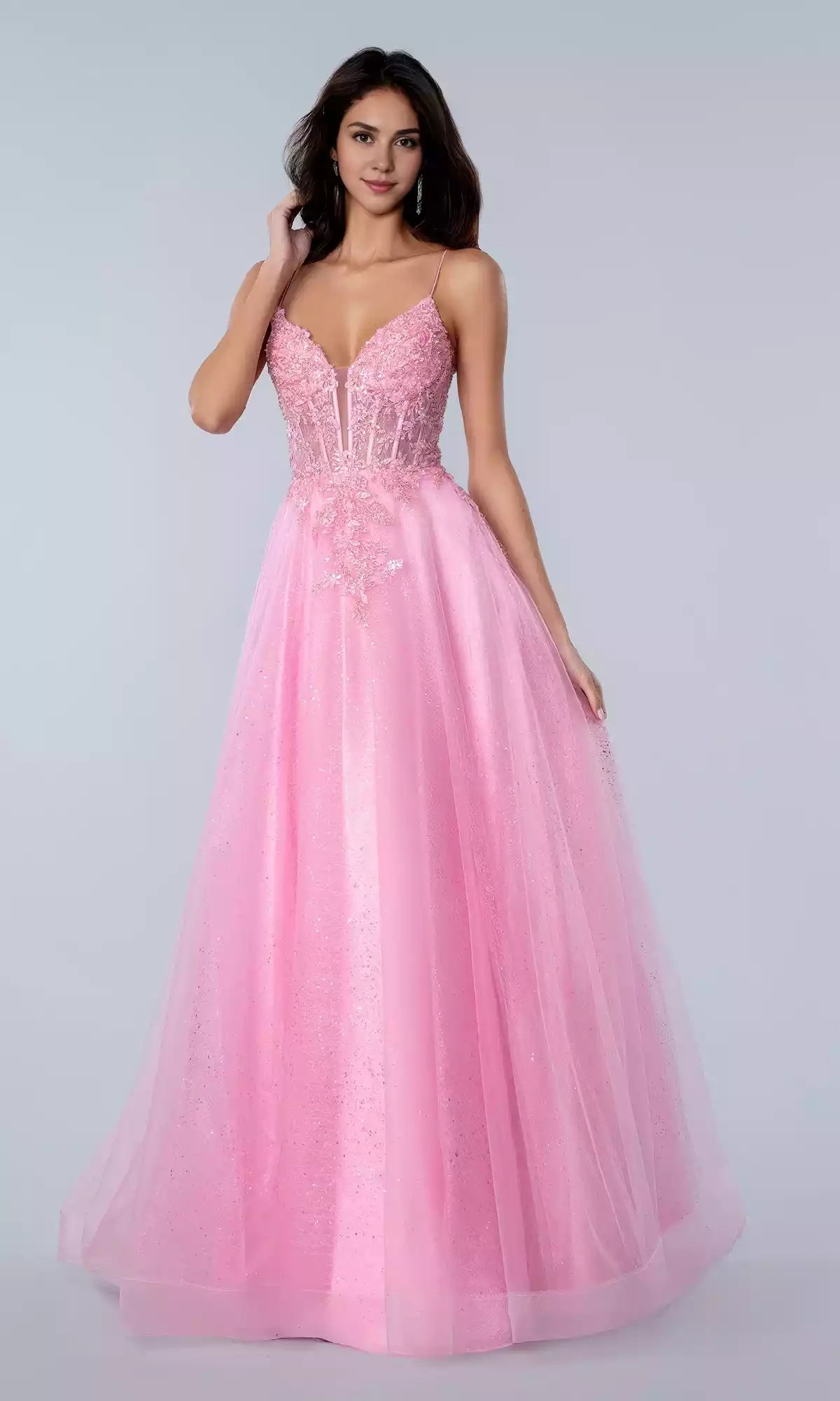 Shiny sequined lace embroidery V-neck tight corset lace up backless Prom Dresses